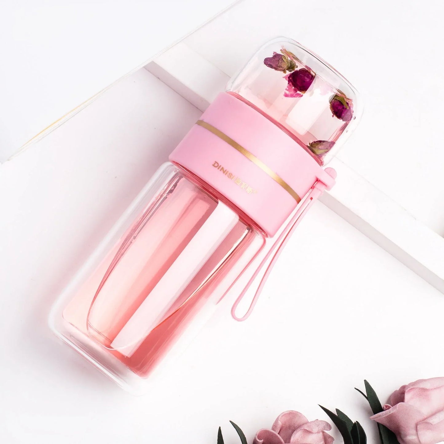 Doppelwandige Glasflasche mit Teesieb und Infuser