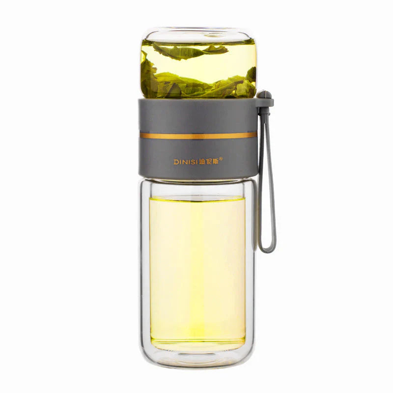 Doppelwandige Glasflasche mit Teesieb und Infuser