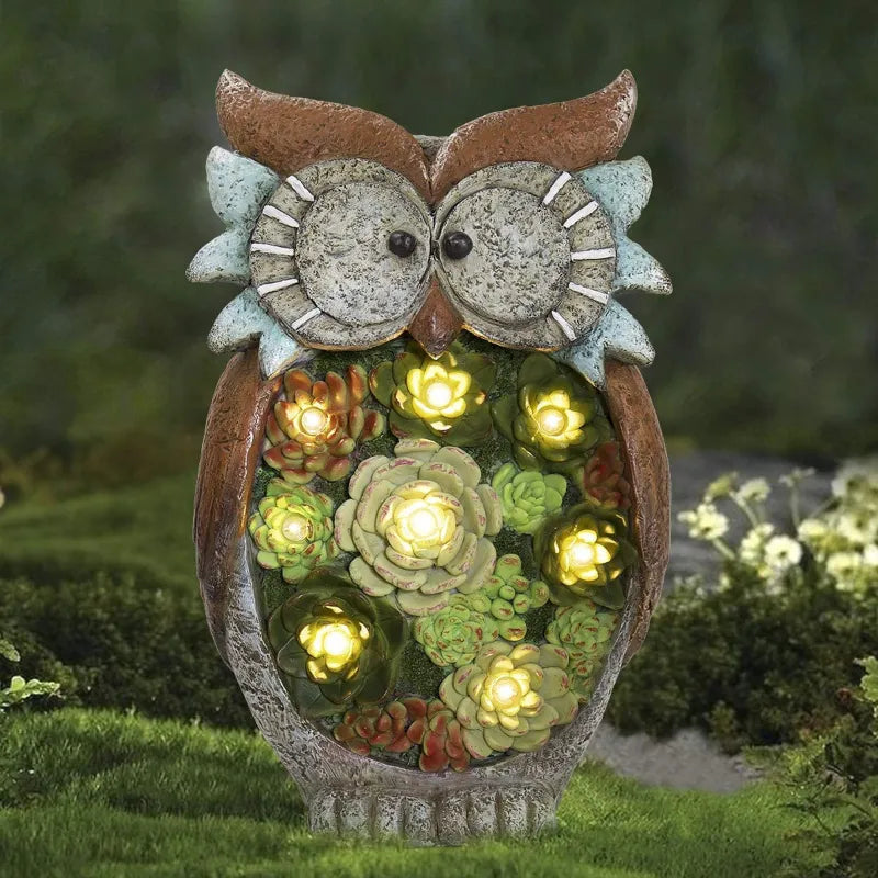 Solar Laterne Eule Mit LED – Dekorative Gartenleuchte Mit Sukkulenten für Terrasse Und Garten