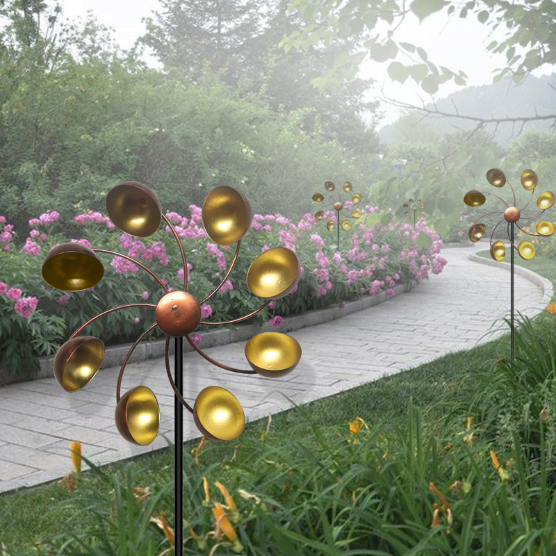 Dekorative Garten-Windmühle mit Metallblüten – Farbiges Windspiel für Außenbereich