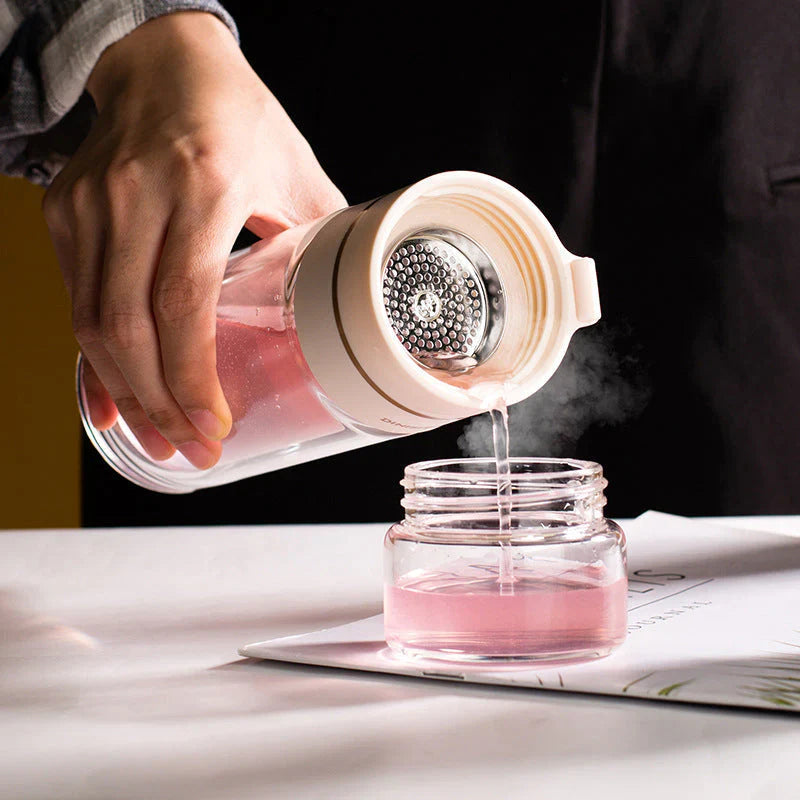 Doppelwandige Glasflasche mit Teesieb und Infuser