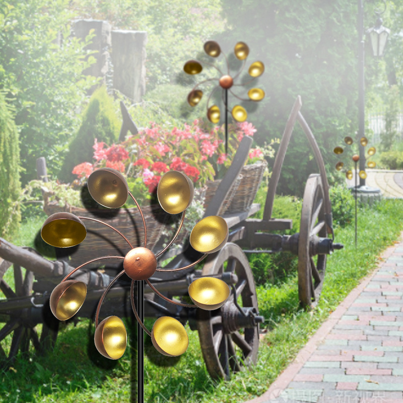 Dekorative Garten-Windmühle mit Metallblüten – Farbiges Windspiel für Außenbereich