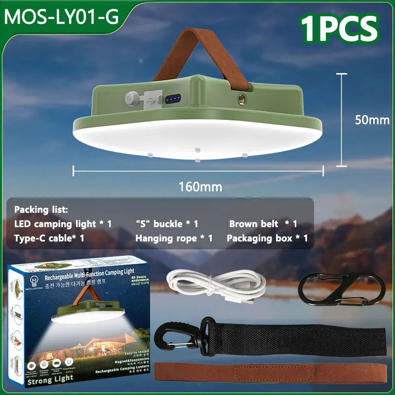 80W Led Solar- Aufladbare Campinglampe Mit Magnet Und Zoomfunktion