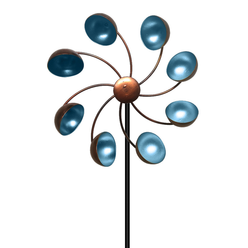 Dekorative Garten-Windmühle mit Metallblüten – Farbiges Windspiel für Außenbereich