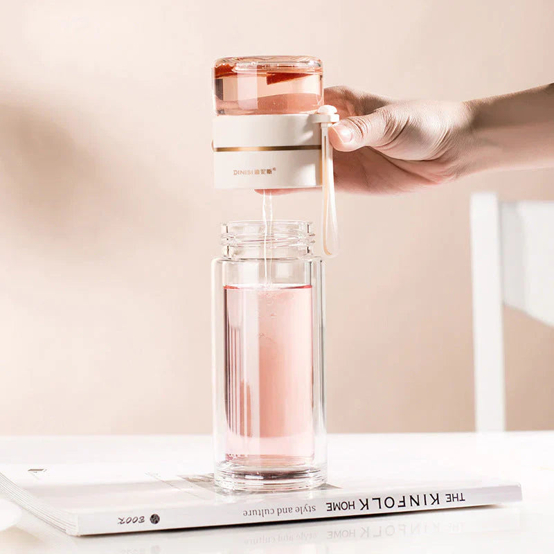 Doppelwandige Glasflasche mit Teesieb und Infuser