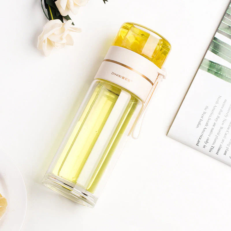 Doppelwandige Glasflasche mit Teesieb und Infuser