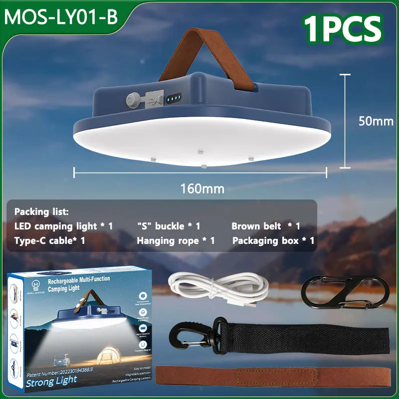 80W Led Solar- Aufladbare Campinglampe Mit Magnet Und Zoomfunktion