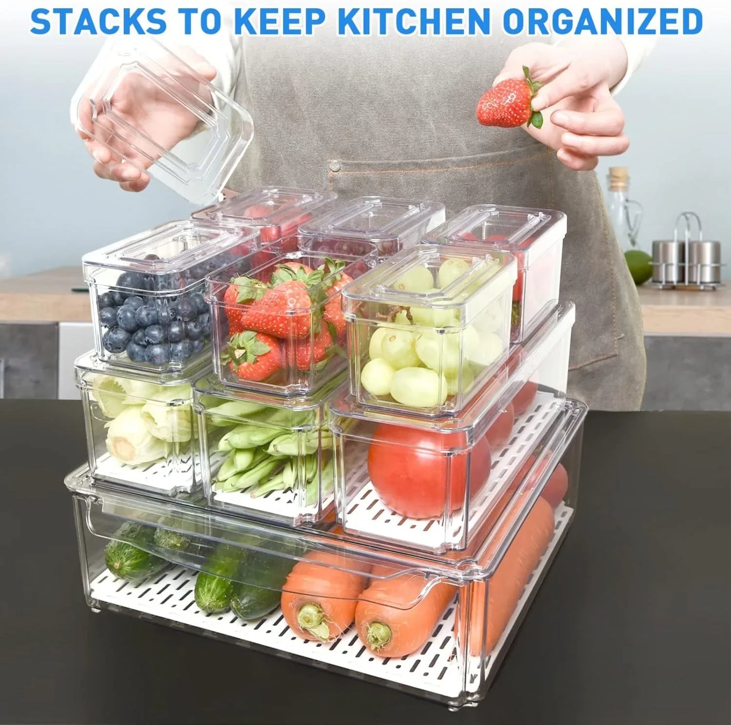 Stapelfähiges Kühlschrank-Organizer-Set Mit 10 Aufbewahrungsboxen