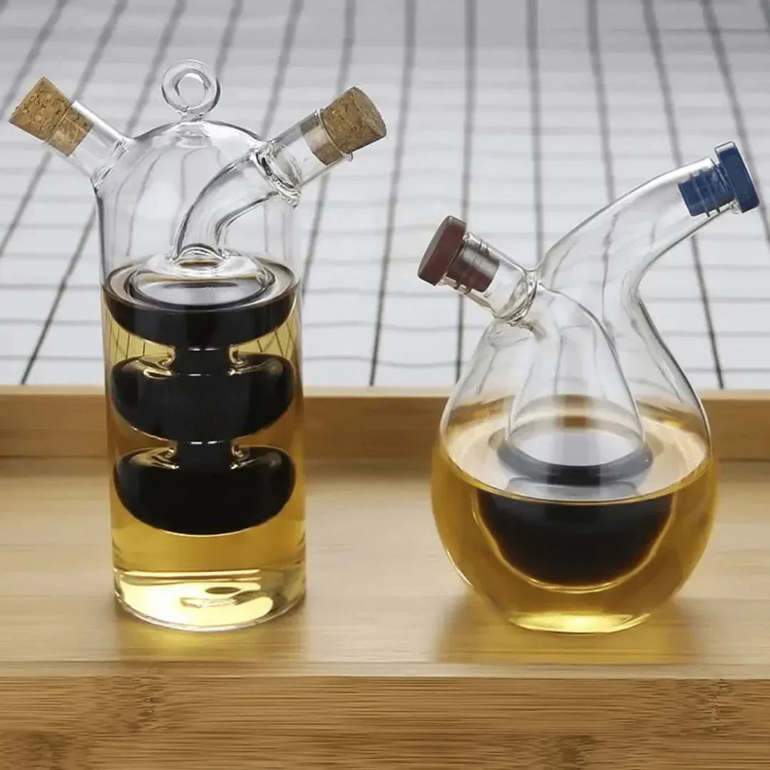 Öl und Essigspender – Doppelte Glasflasche für Stilvolles Servieren und Aufbewahren