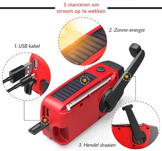 Notfall-Solar-Radio mit Kurbel – Tragbares Dynamo-Radio mit Powerbank & LED-Taschenlampe