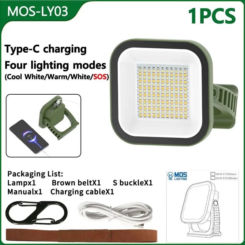 80W Led Solar- Aufladbare Campinglampe Mit Magnet Und Zoomfunktion