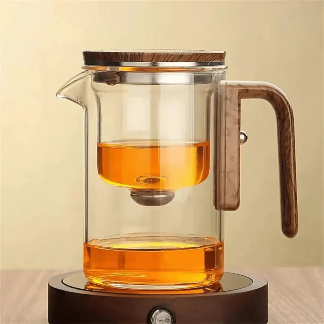Elegante Teekanne aus Glas mit Holzgriff – Transparente Teekanne für Teegenuss