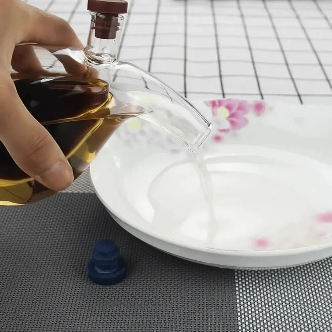 Öl und Essigspender – Doppelte Glasflasche für Stilvolles Servieren und Aufbewahren