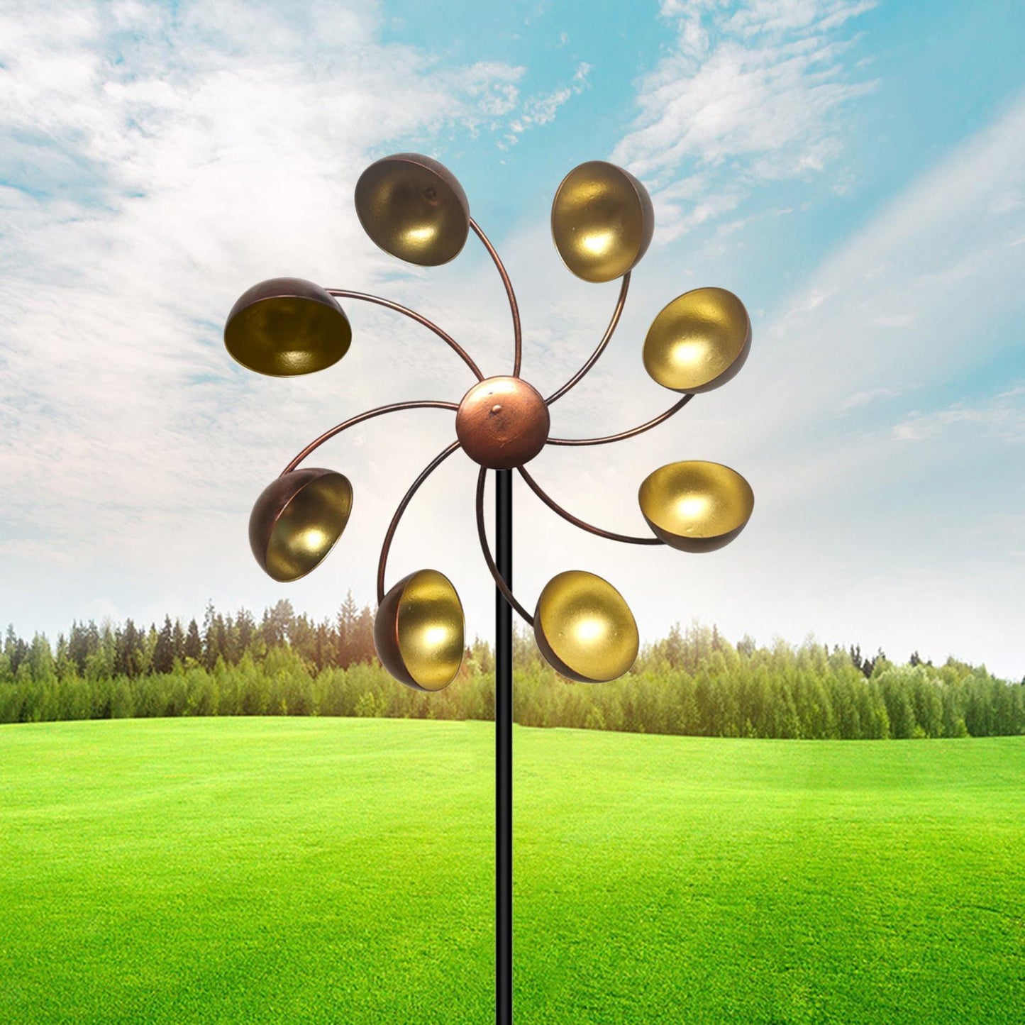 Dekorative Garten-Windmühle mit Metallblüten – Farbiges Windspiel für Außenbereich