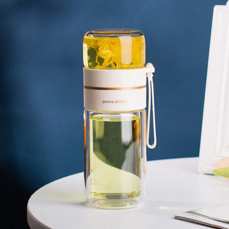 Doppelwandige Glasflasche mit Teesieb und Infuser