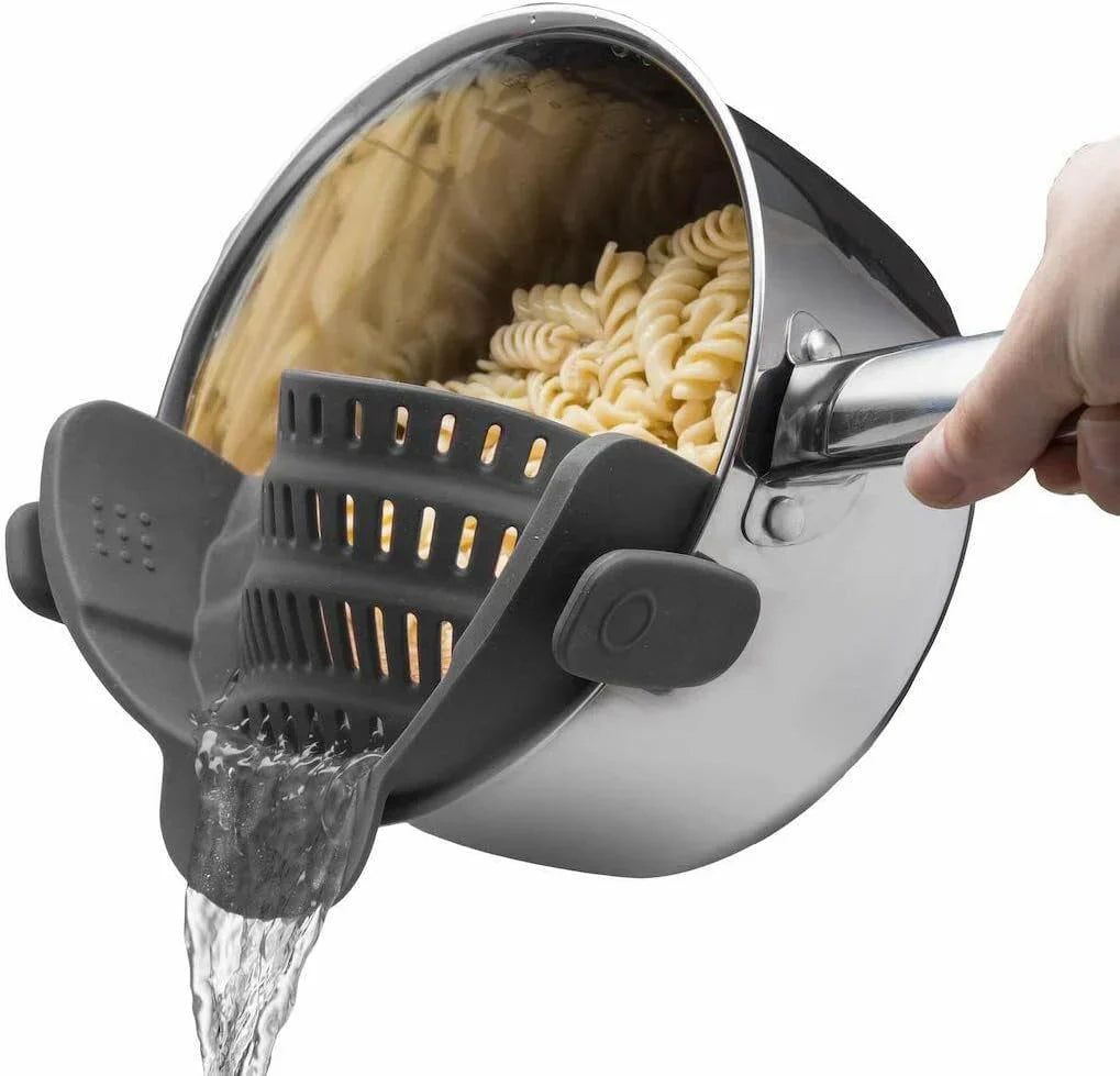 Silikon Sieb mit Clip – Hitzebeständiger Abtropfbehälter für Lebensmittel