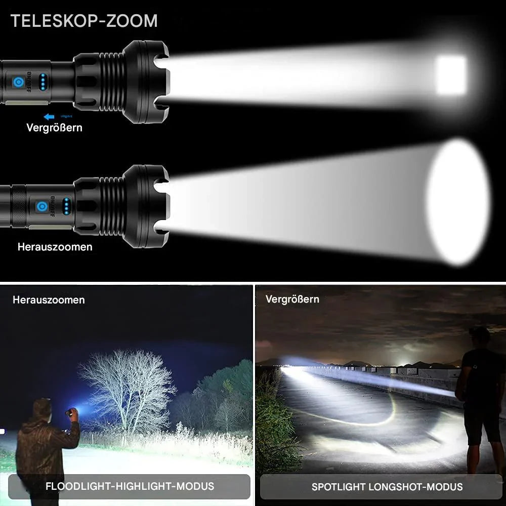 Taktische Taschenlampe – LED Taschenlampe mit Zoom & Powerbank-Funktion