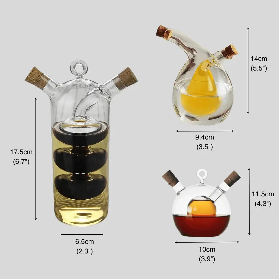 Öl und Essigspender – Doppelte Glasflasche für Stilvolles Servieren und Aufbewahren