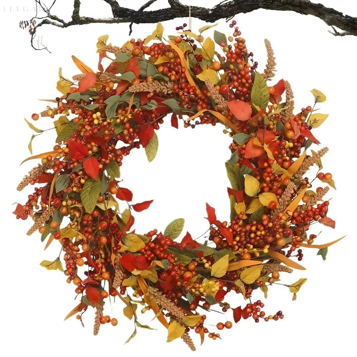 Herbstlicher Rattan Wandkranz mit Beeren und Blättern