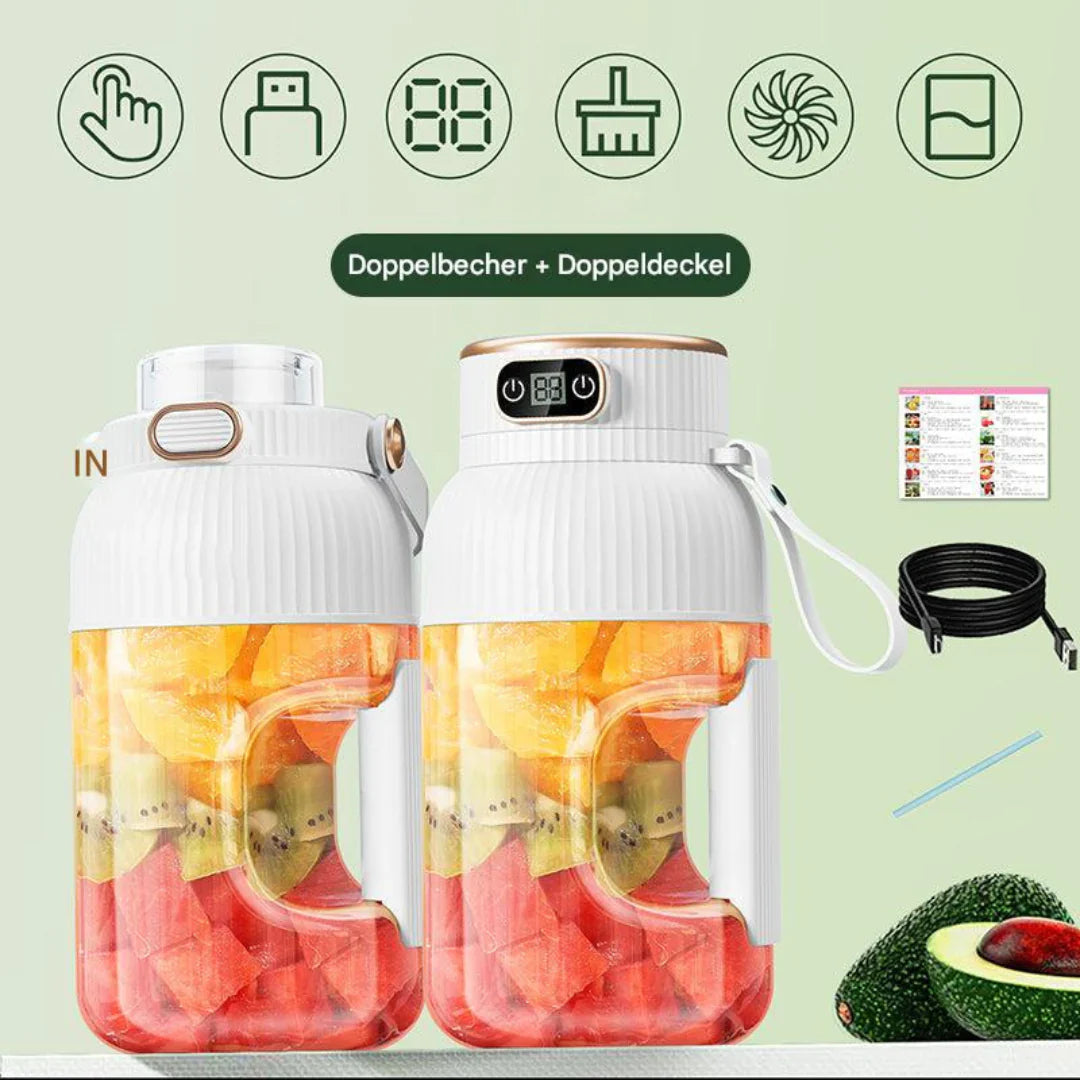 Tragbarer Multifunktionsmixer mit Doppeldeckel Und USB-Ladefunktion – Für Smoothies Und Frischhaltedosen