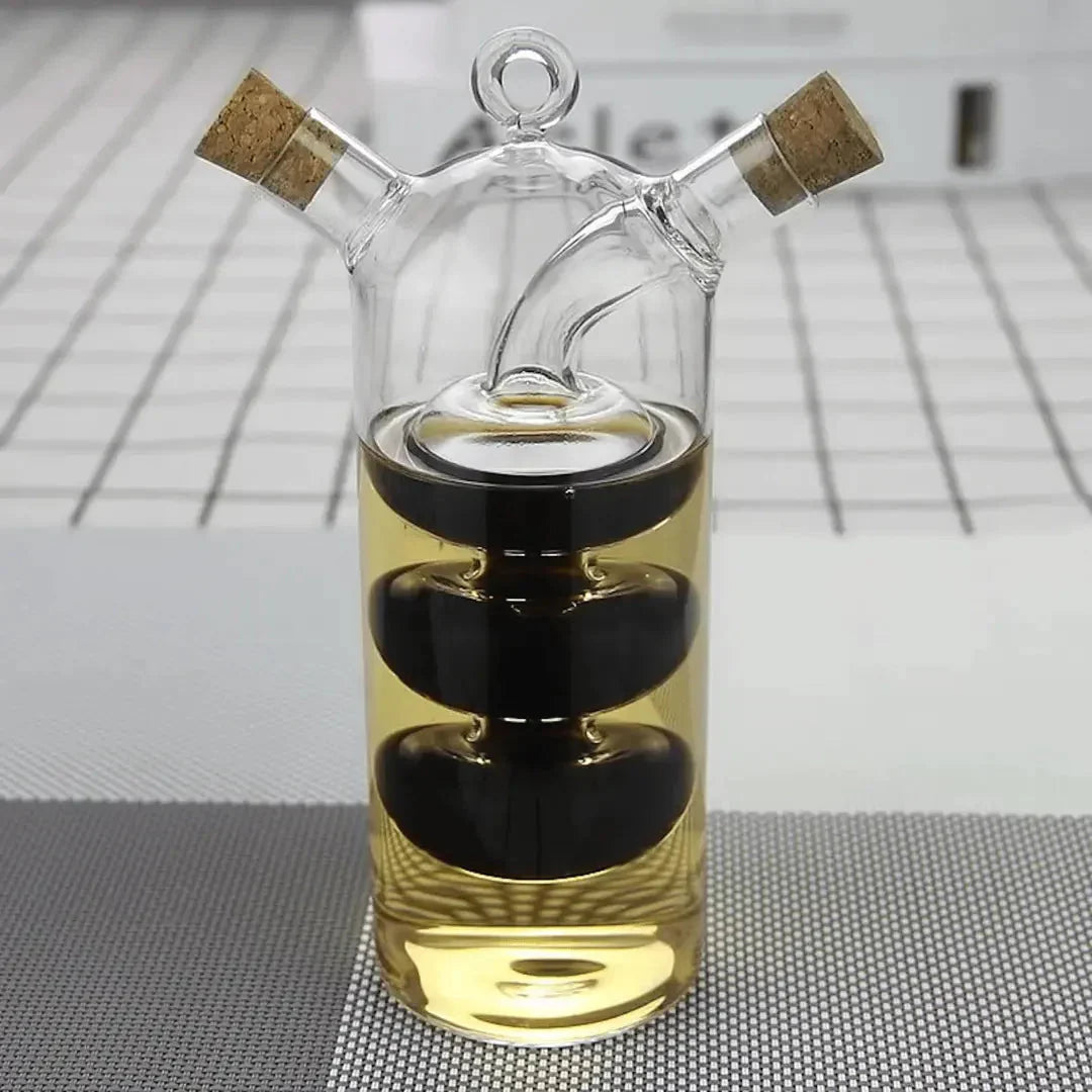 Öl und Essigspender – Doppelte Glasflasche für Stilvolles Servieren und Aufbewahren