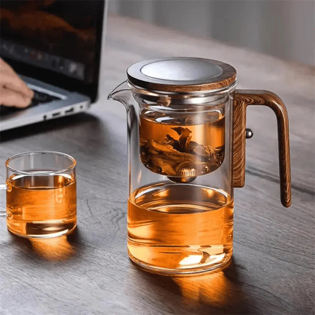 Elegante Teekanne aus Glas mit Holzgriff – Transparente Teekanne für Teegenuss