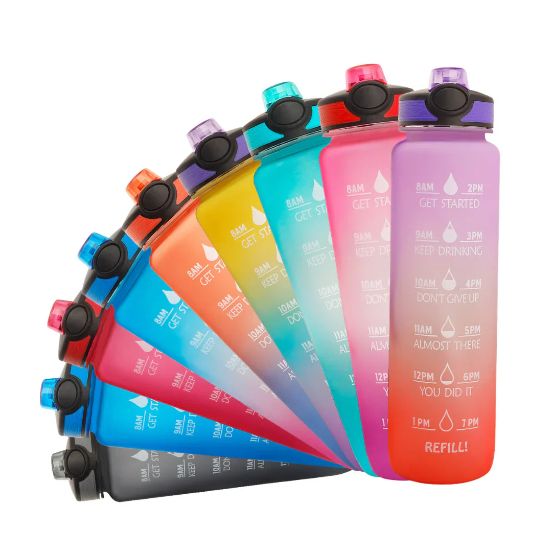 Motivations Wasserflasche mit Zeitangaben
