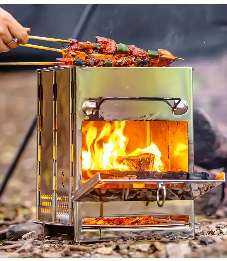 Faltbarer Edelstahl Holzofen – Tragbarer Campingkocher für Outdoor Kochen