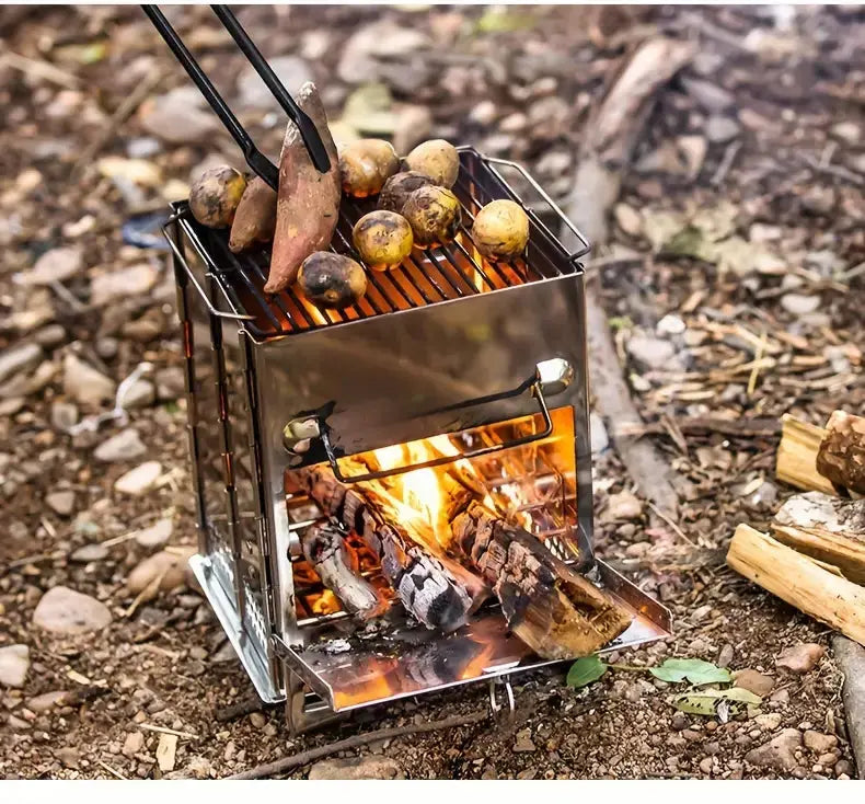 Faltbarer Edelstahl Holzofen – Tragbarer Campingkocher für Outdoor Kochen
