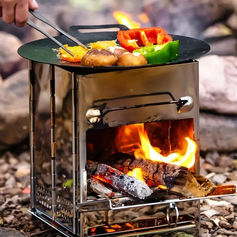 Faltbarer Edelstahl Holzofen – Tragbarer Campingkocher für Outdoor Kochen