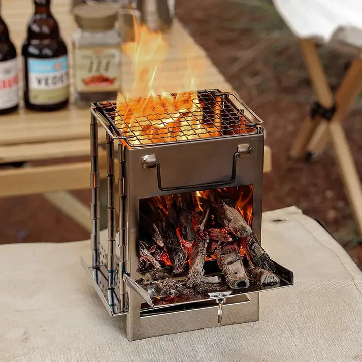 Faltbarer Edelstahl Holzofen – Tragbarer Campingkocher für Outdoor Kochen