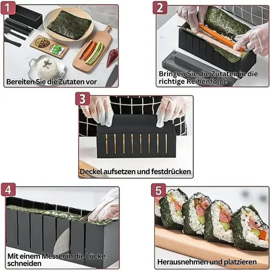 Sushi Rollen und Schneiden Set – Praktisches Sushi Kit mit Schablonen und Zubehör