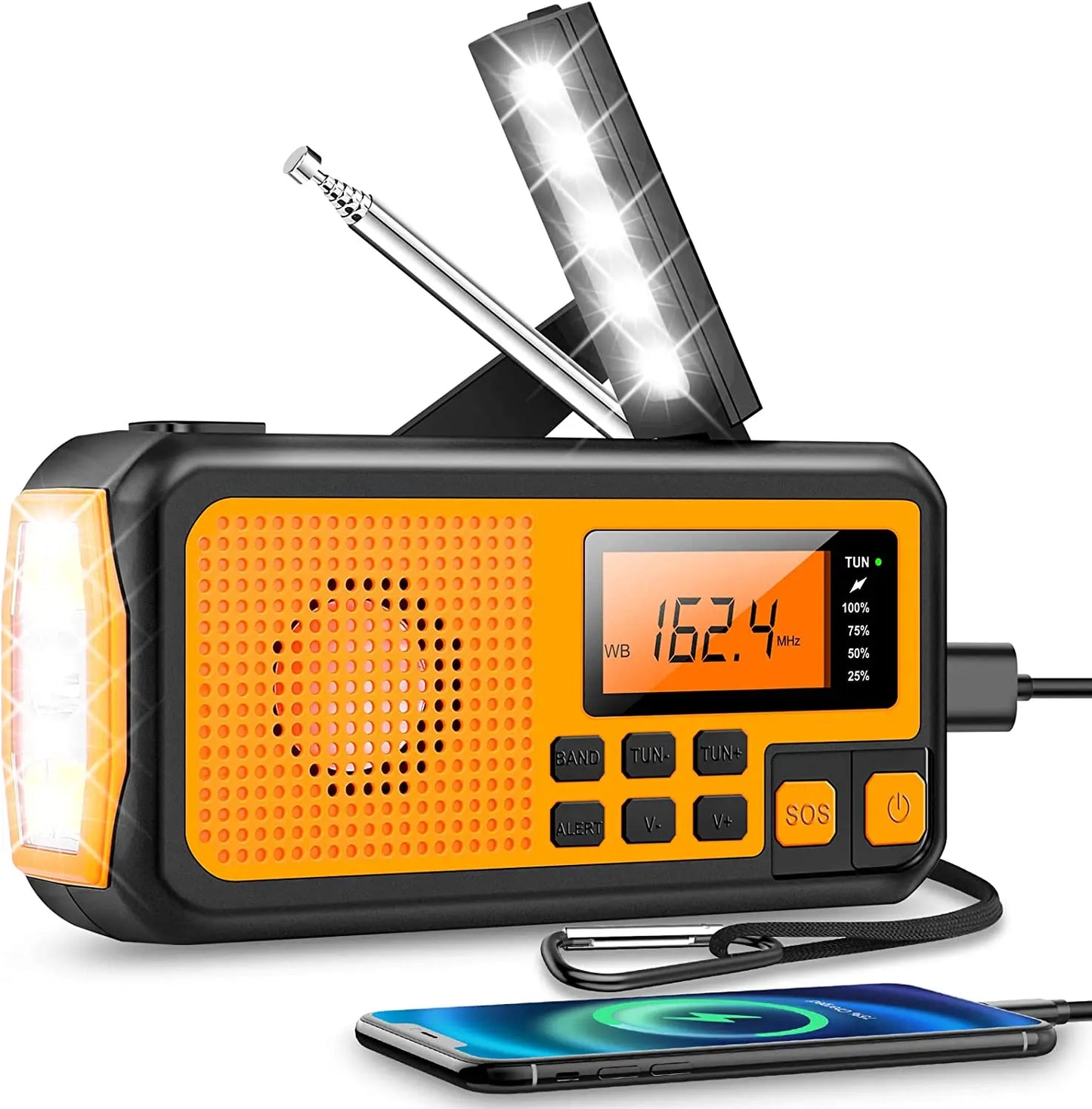 Notfall Radio mit Kurbel und Solar – Tragbares Dynamo Radio mit Powerbank und LED Taschenlampe