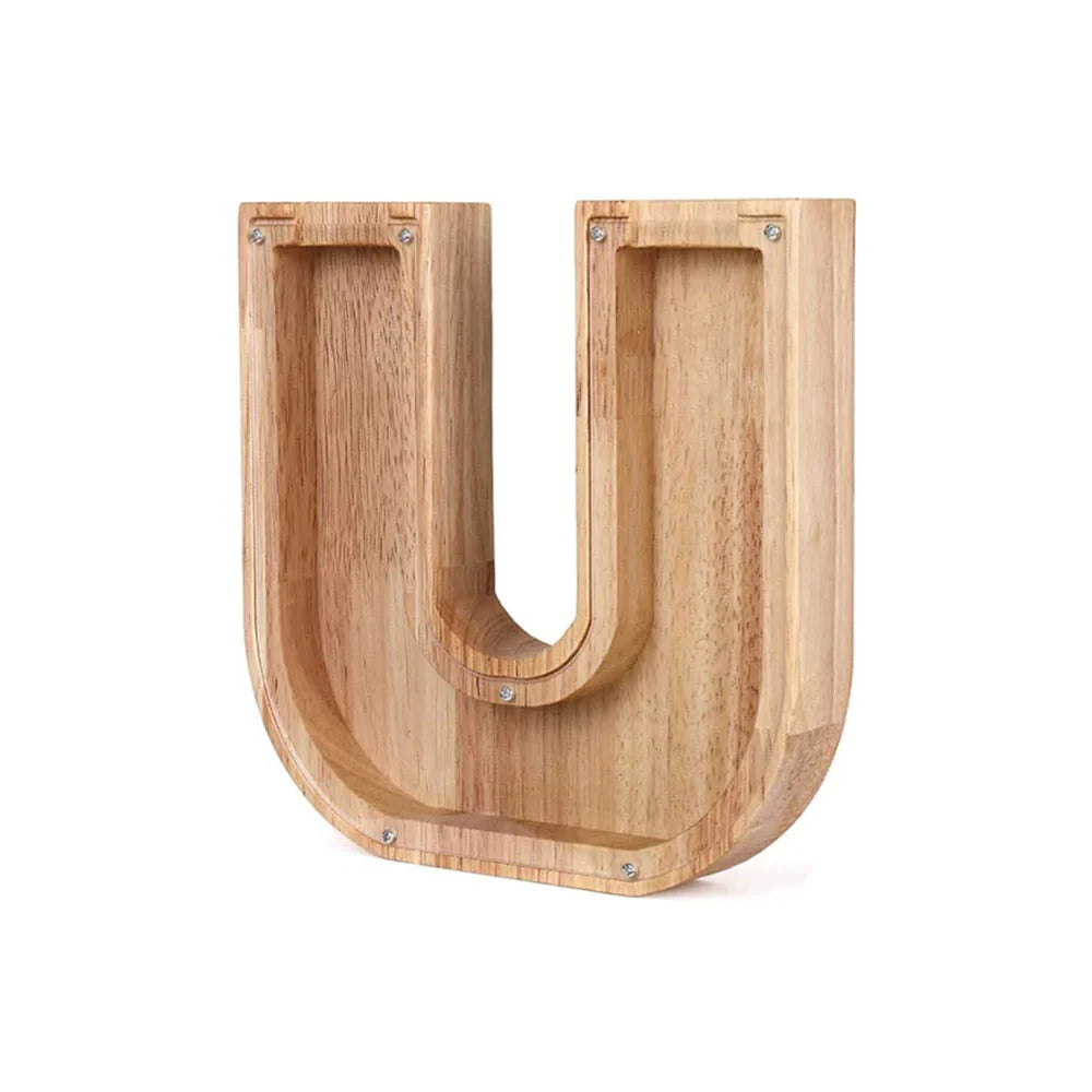 Holz Alphabet Sparschwein mit Transparentem Sichtfenster für Stilvolles Sparen