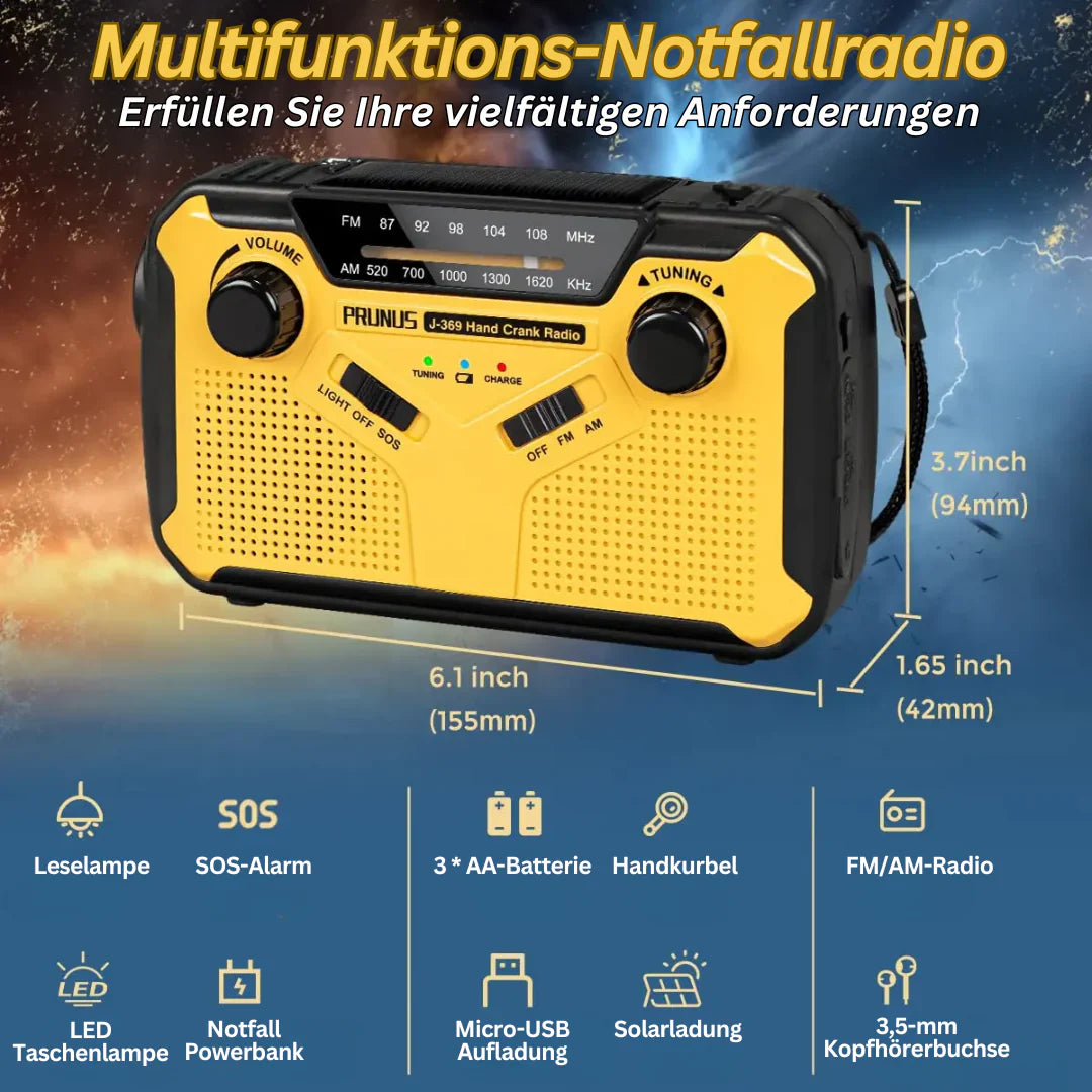 Notfall Radio mit Kurbel und Solar – Tragbares Dynamo Radio mit Powerbank und LED Taschenlampe
