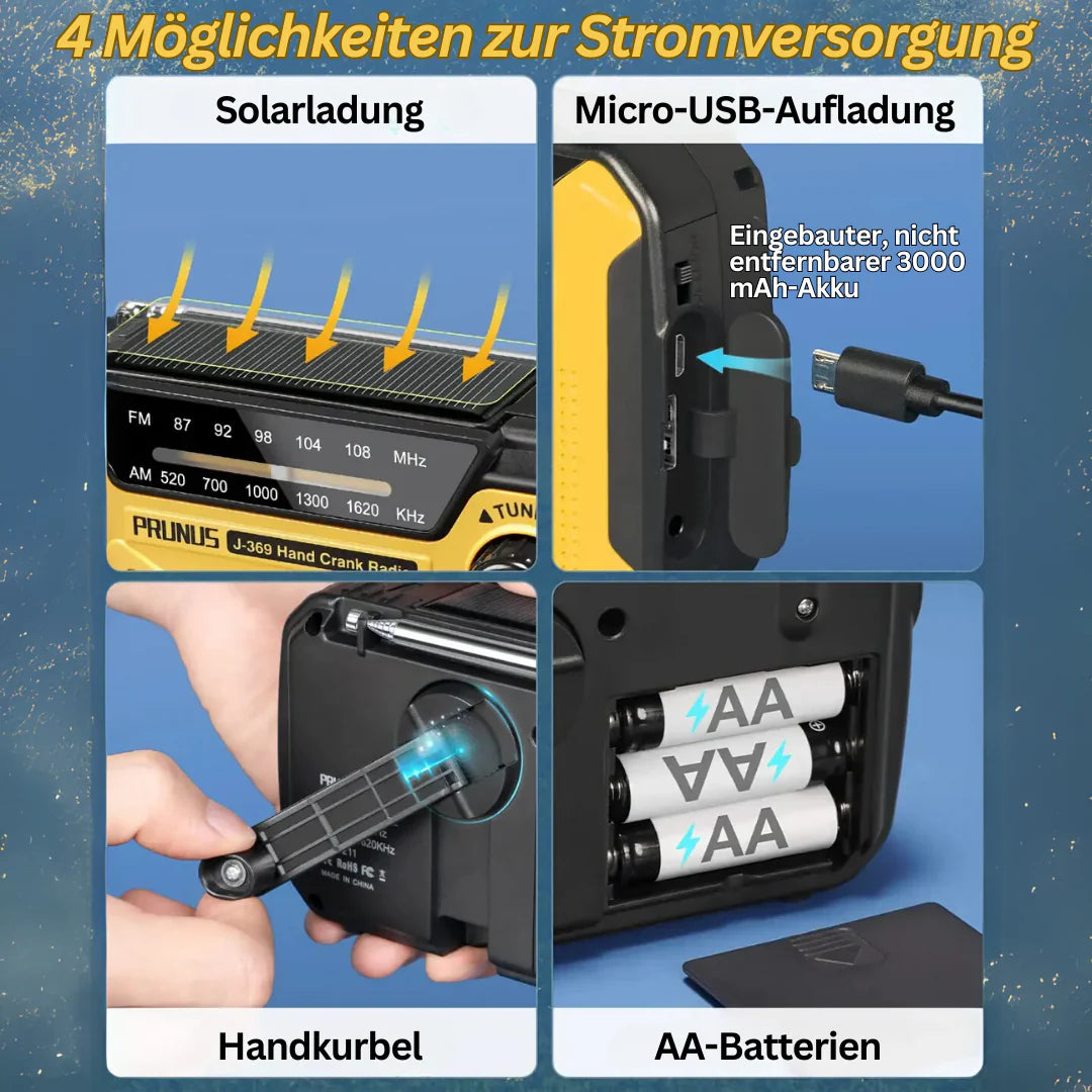 Notfall Radio mit Kurbel und Solar – Tragbares Dynamo Radio mit Powerbank und LED Taschenlampe