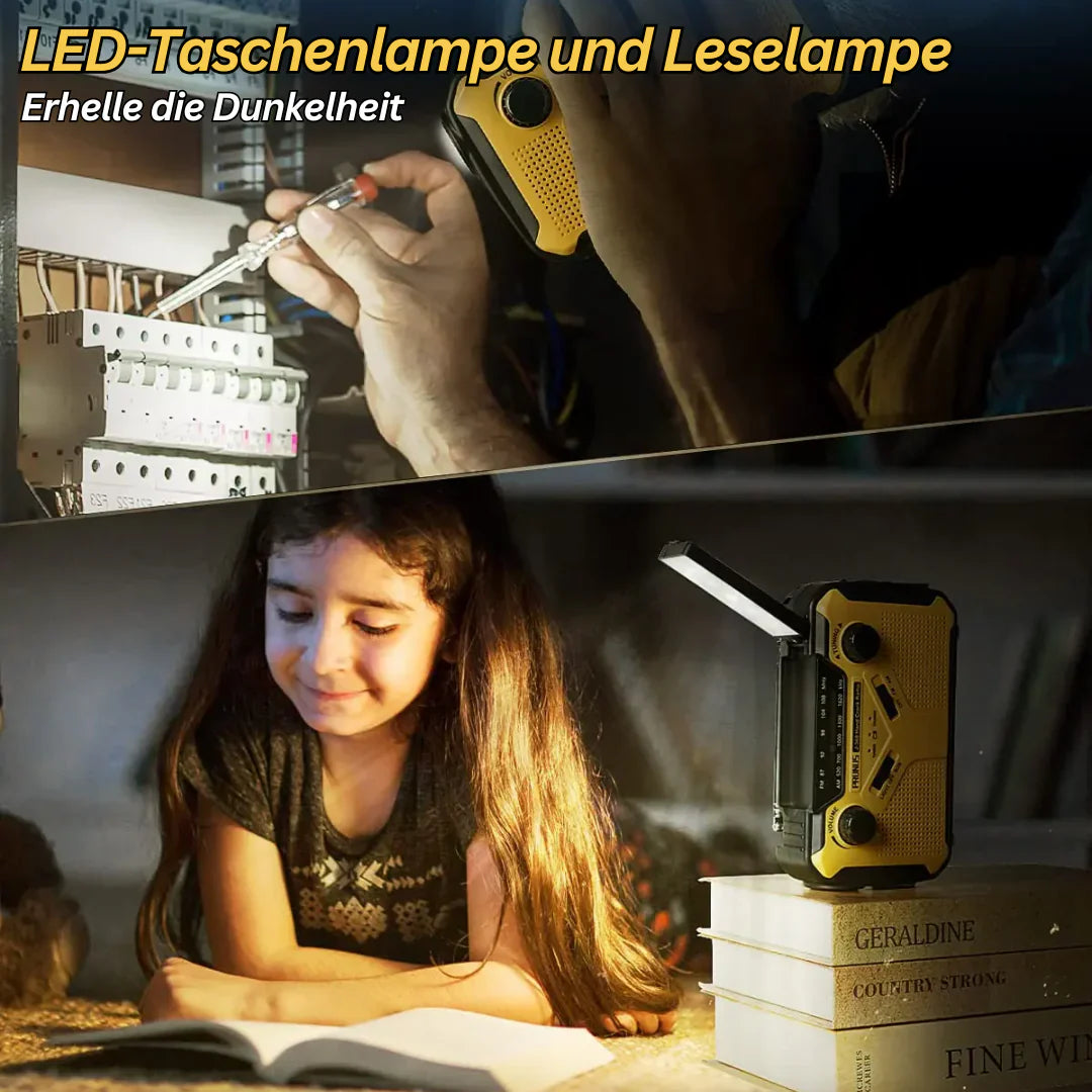Notfall Radio mit Kurbel und Solar – Tragbares Dynamo Radio mit Powerbank und LED Taschenlampe