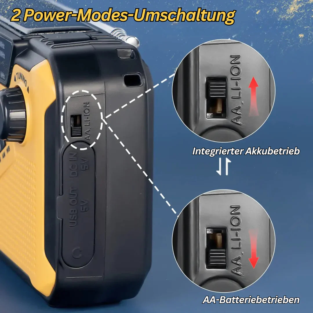 Notfall Radio mit Kurbel und Solar – Tragbares Dynamo Radio mit Powerbank und LED Taschenlampe