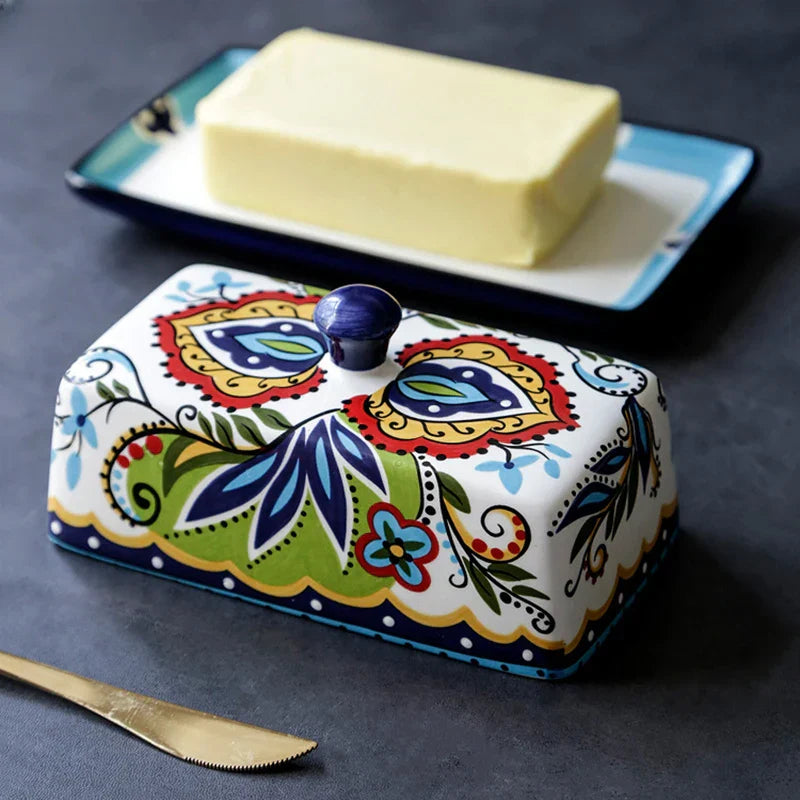 Handgemalte Butterdose im Toskanischen Stil