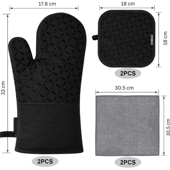 6- Teiliges Set Hitzebeständige Ofenhandschuhe Und Topflappen