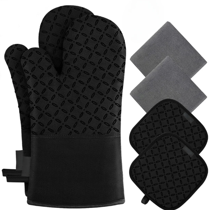 6- Teiliges Set Hitzebeständige Ofenhandschuhe Und Topflappen