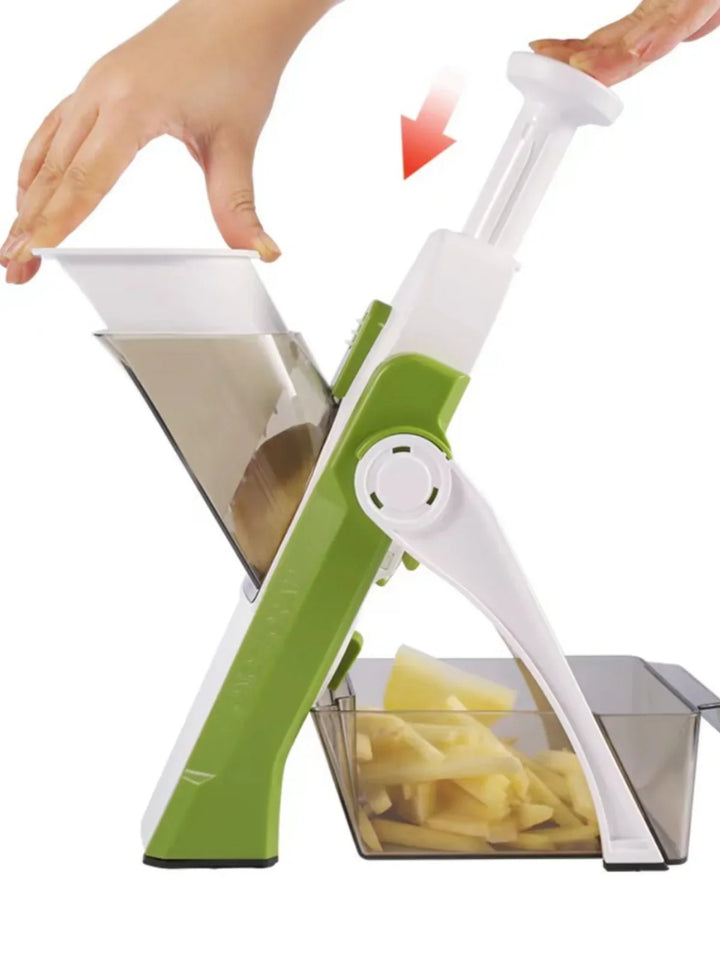 Sicherer 5-in-1 Gemüseschneider mit Auffangbehälter 1+1 Gratis