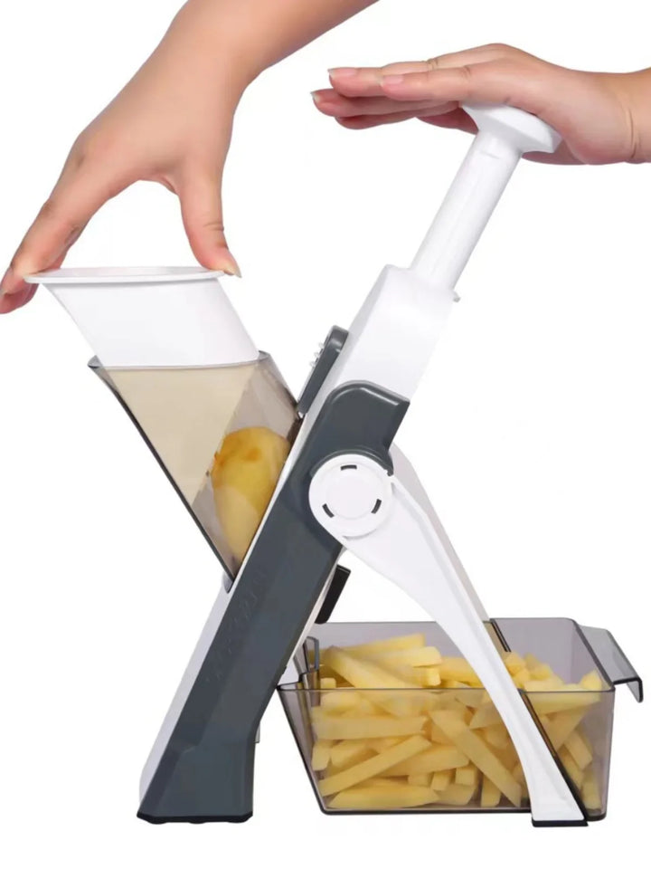 Sicherer 5-in-1 Gemüseschneider mit Auffangbehälter 1+1 Gratis