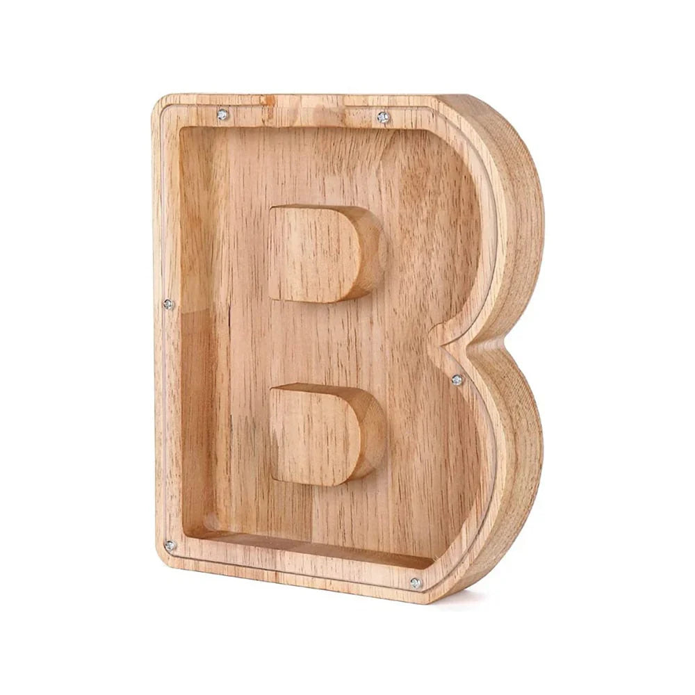 Holz Alphabet Sparschwein mit Transparentem Sichtfenster für Stilvolles Sparen