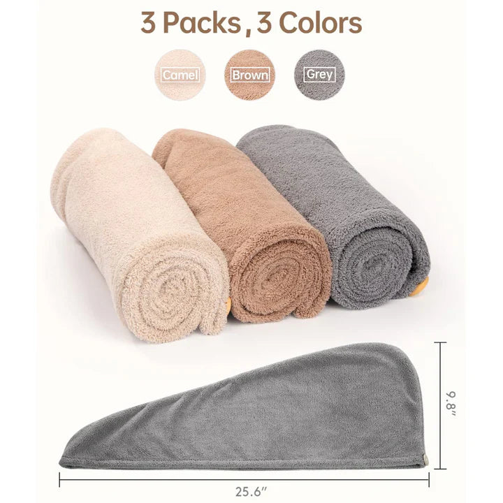 Mikrofaser-Haarhandtuch-Set | 3er Pack Für Schnelles Trocknen