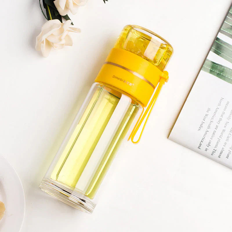 Doppelwandige Glasflasche mit Teesieb und Infuser