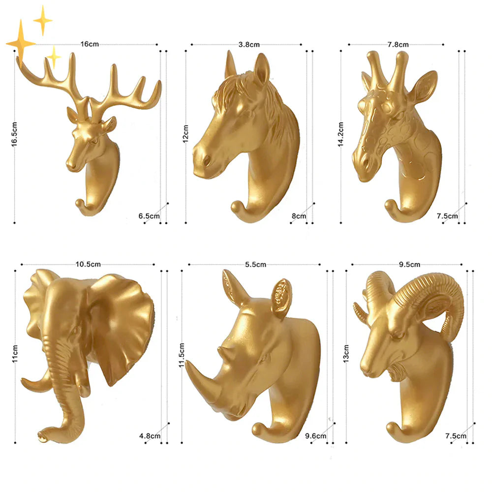 Luxuriöser Goldener Tierkopf-Wandhaken für Schlüssel