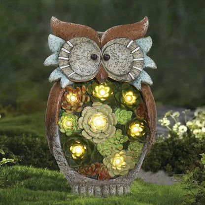 Solar Laterne Eule Mit LED – Dekorative Gartenleuchte Mit Sukkulenten für Terrasse Und Garten