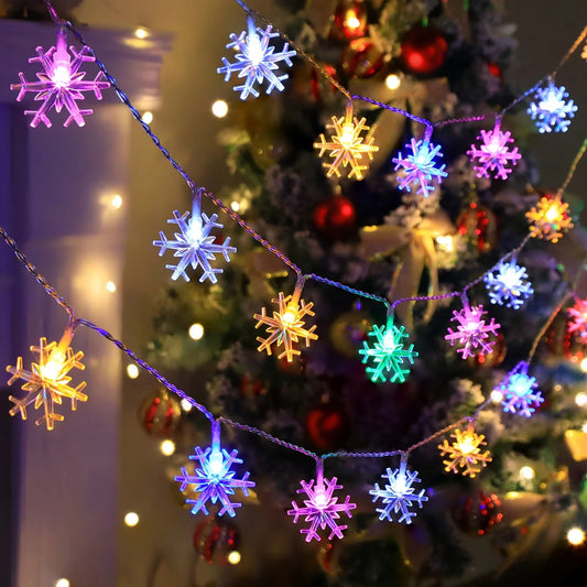 LED Schneeflocken Lichterkette für Innen und Außen – Dekorative Beleuchtung mit Warmweiß oder Buntlicht