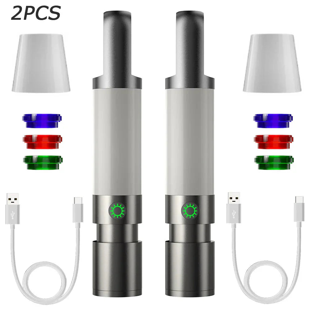 LED-Taschenlampe mit Mehrfarbfiltern – Wiederaufladbare USB-C Lampe mit Camping- & Notlicht-Funktion